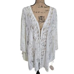 Misia White Lace Bat Wing Sleeve Kimono Coverup Jacket‎ Plus Size 2X New
